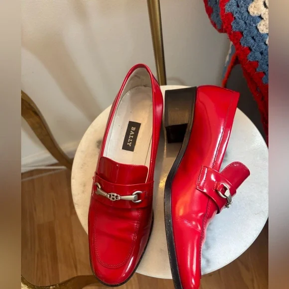 BALLY Red Patent Leather Civitanova Heeled Loafer SZ 39.5 EU US 9  Made In Italy - Picture 2 of 9